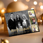 Custom Styish Gold Merry Christmas Photo Collage Holiday Card<br><div class="desc">Create your own custom elegant stylish gold Christmas card with photo collage. Add your favorite photos, name and message to create something really unique. Edit this design template by clicking 'Change' and uploading your own images as shown above. To edit the name, change the text in the fields. Click 'Customize'...</div>