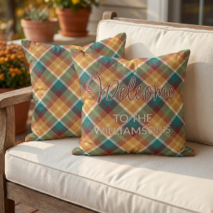 Custom Stylish Autumn Colours Plaid Art Pattern Outdoor Pillow