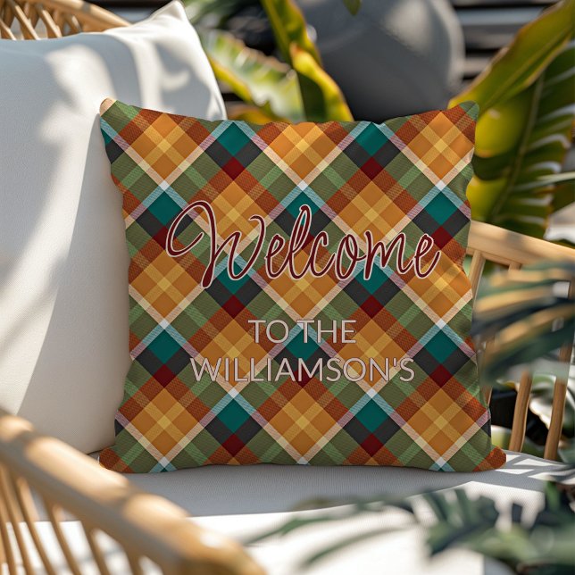 Custom Stylish Autumn Colours Plaid Art Pattern Outdoor Pillow (Creator Uploaded)