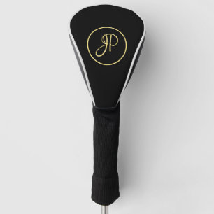 Custom Stylish Black Gold Monogram Initial Letter Golf Head Cover