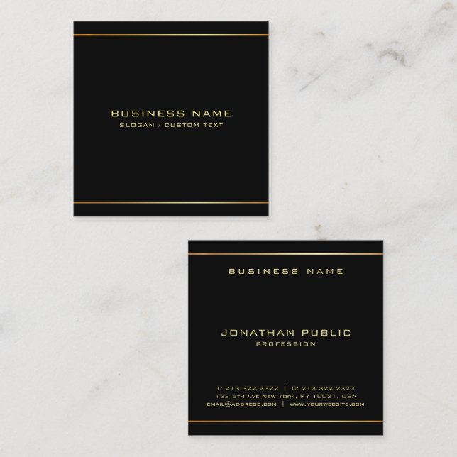 Custom Stylish Black & Gold Template Professional Square Business Card (Front/Back)