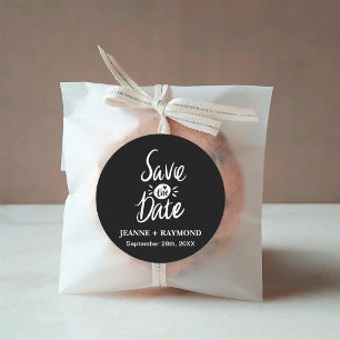 Custom Stylish Black Wedding Save the date Classic Round Sticker