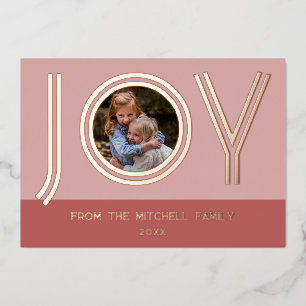Custom Stylish Blush Pink Minimalist Rose Gold Foil Holiday Card