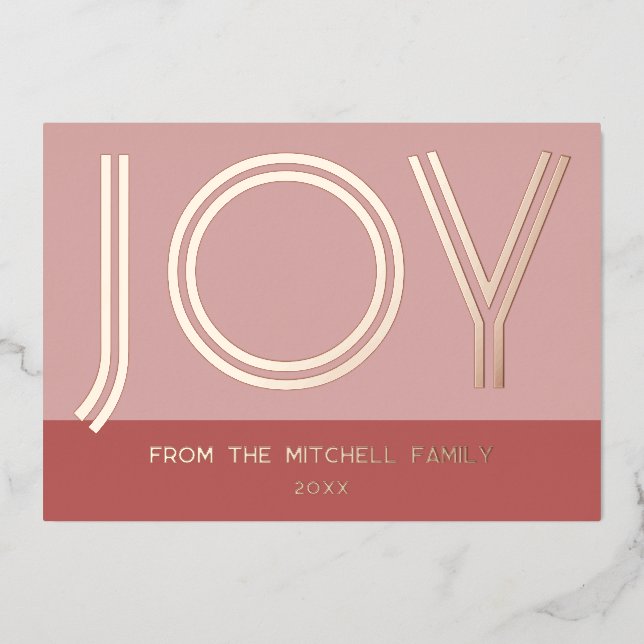 Custom Stylish Blush Pink Minimalist Rose Gold Foil Holiday Card (Front)