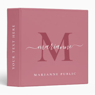 Custom Stylish Blush Pink Monogram Initial Text Binder