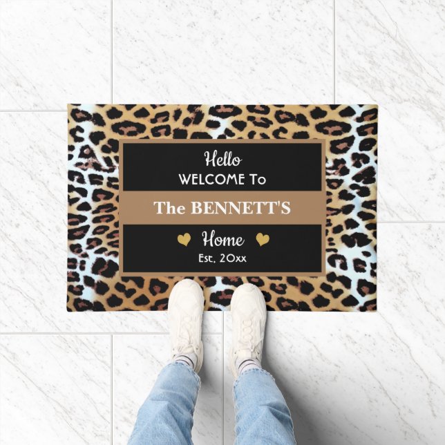 Custom Stylish Brown Black White Leopard Print  Doormat (Indoor)