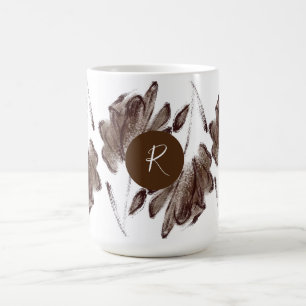 Custom Stylish Brown Watercolor Floral Monogram Coffee Mug