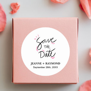 Custom Stylish Calligraphy Save the Date Wedding Classic Round Sticker