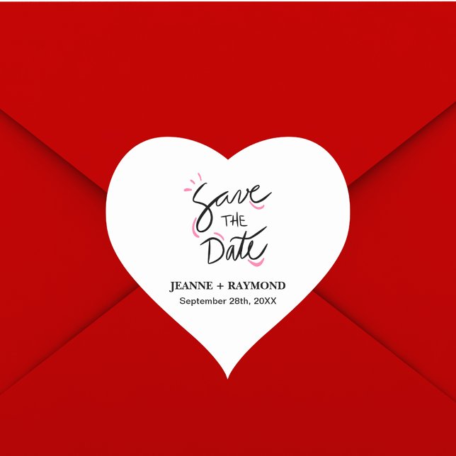 Custom Stylish Calligraphy Wedding Save the Date Heart Sticker (Creator Uploaded)