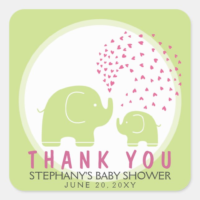 Custom Stylish Green Elephants Thank You Stickers (Front)