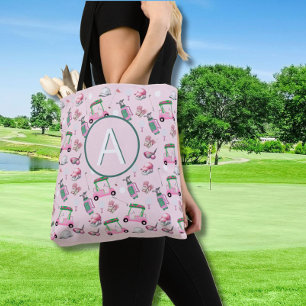 CUSTOM STYLISH LADY GOLFER MONOGRAM TOTE BAG