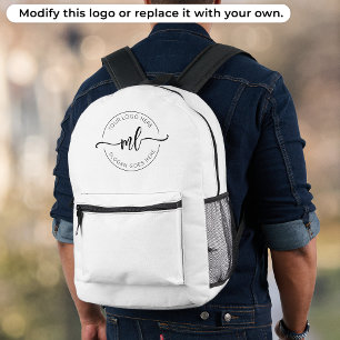 Custom Stylish Monogram Initials Logo White Printed Backpack