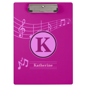 Custom Stylish Name Monogram Letter Music School Clipboard