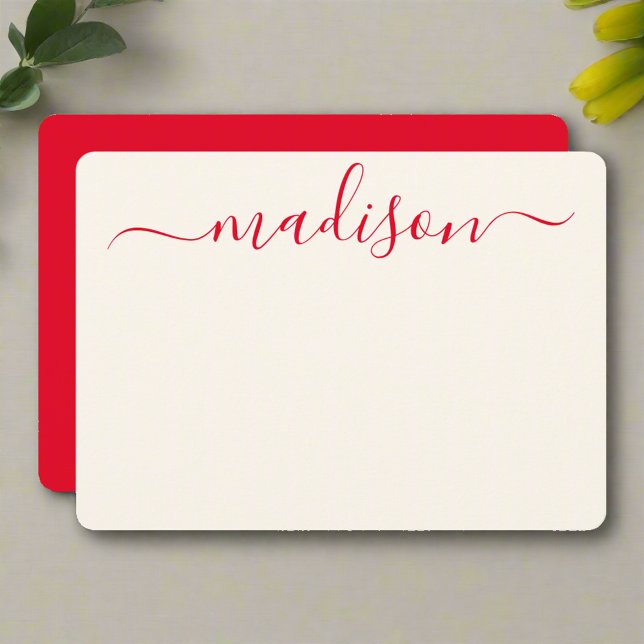 Custom Stylish Red Typography Girly Initial Name  Card (Creator Uploaded)