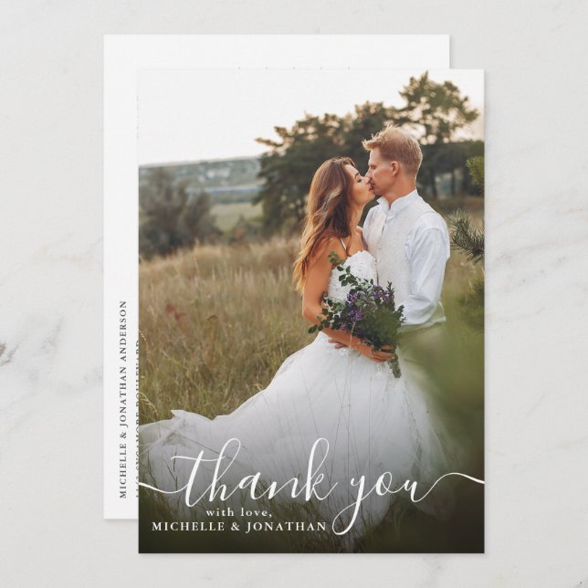 Custom Stylsih Script Wedding Photo Thank You Invitation (Front/Back)