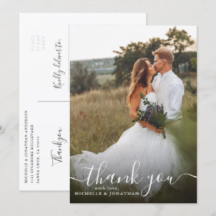 Custom Stylsih Script Wedding Photo Thank You Invitation