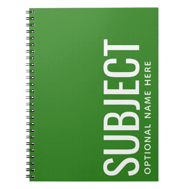 Custom Subject - Colour Code Your Semester Green Notebook (Front)