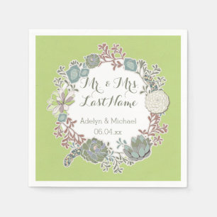Custom Succulent Wreath Wedding Paper Napkins