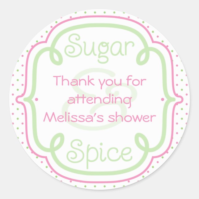 Custom Sugar and Spice Baby Shower Thank You Classic Round Sticker (Front)