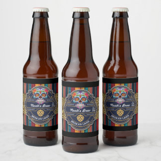 Custom Sugar Skull Mexican Cinco de Mayo Beer Bottle Label