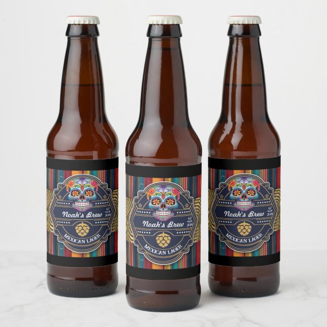 Custom Sugar Skull Mexican Cinco de Mayo  Beer Bottle Label (Bottles)