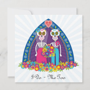 Custom Sugar Skulls and Flowers - Blue Background Invitation