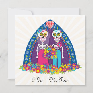 Custom Sugar Skulls and Flowers - Orange Bkgnd Invitation