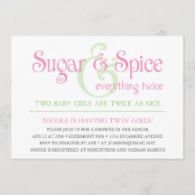 Custom Sugar & Spice Twins Baby Shower Invitation