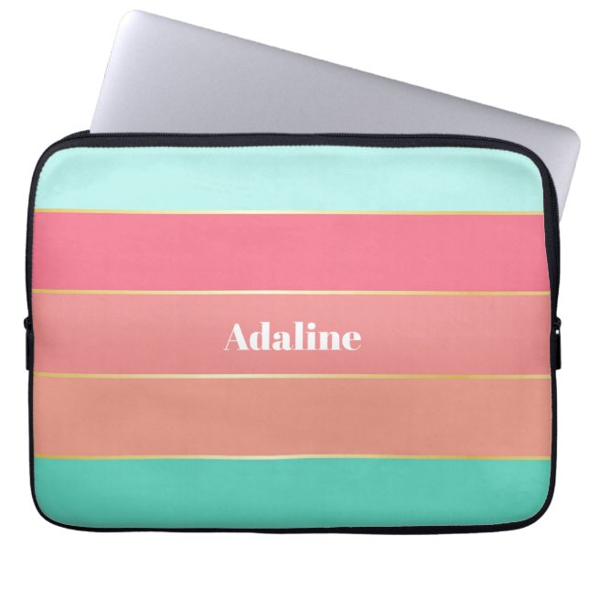 Custom Summer Colours Colour Block Stripes Laptop Sleeve (Front)
