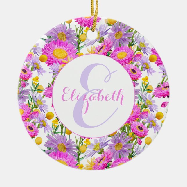 Custom Summer Cottage Garden White Ceramic Ornament (Front)