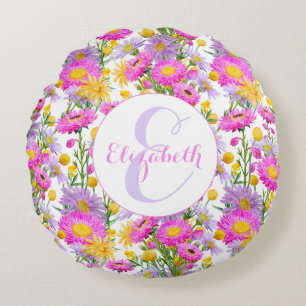 Custom Summer Cottage Garden White Round Pillow
