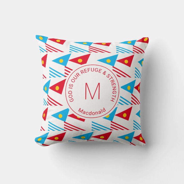 Custom Summer Ethnic Geometric Triangles Monogram Throw Pillow (Front)