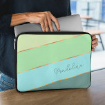 Custom Summer Green Seaglass Blue Yellow Stripe Laptop Sleeve<br><div class="desc">Keep your new electronic device safe from scuffs and scratches with this stylish protective contemporary girly teal blue, aqua turquoise, light mint, pastel yellow green coloured striped water resistant neoprene laptop sleeve with zipper. With room to customize with name, monogram or initials of your choice. Beautiful, modern and cool cover...</div>