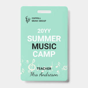 Custom Summer Music Camp Teacher ID Badge