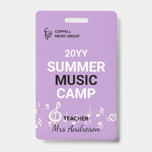 Custom Summer Music Camp Teacher ID Badge