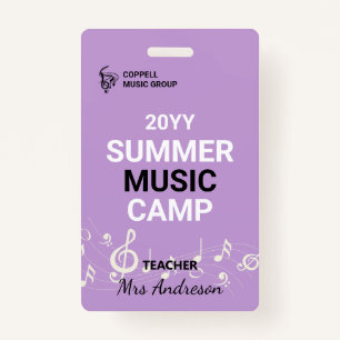 Custom Summer Music Camp Teacher ID Badge