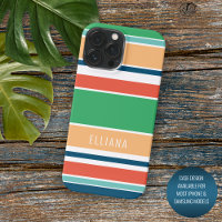 Custom Summer Orange Dark Blue Green Stripes