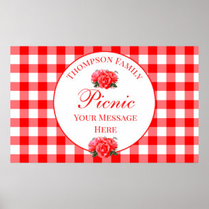 Custom Summer Picnic Red Gingham Sign Poster