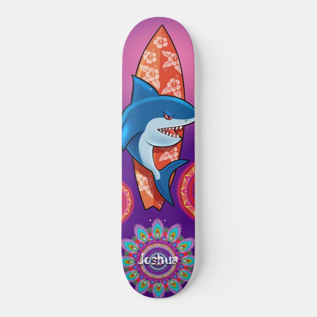Custom summer shark surf mandala skateboard (Front)