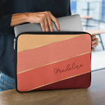 Custom Summer Sun Sunset Burgundy Red Striped Art Laptop Sleeve<br><div class="desc">Keep your new electronic device safe from scuffs and scratches with this stylish protective contemporary light warm yellow, coral orange, and burgundy red coloured striped water resistant neoprene laptop sleeve with zipper. With room to customize with name, monogram or initials of your choice. Beautiful, modern and cool cover for the...</div>