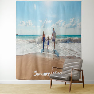 Custom summer vacation family photo and text tapestry
