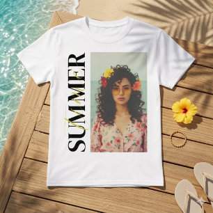 Custom SUMMER Vibes Photo Collage Vertical Text T-Shirt