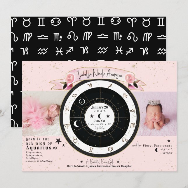 Custom Sun Moon Astrology Birth Chart Announcement (Front/Back)