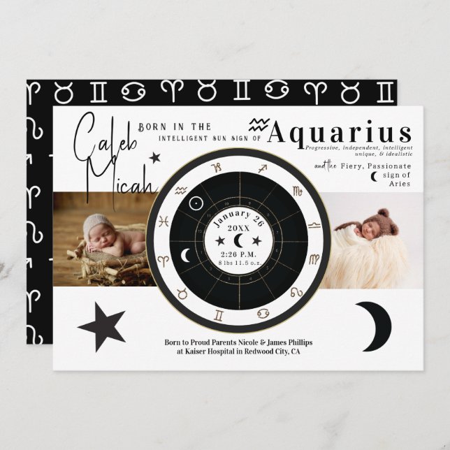 Custom Sun Sign Moon Horoscope Birth Announcement (Front/Back)