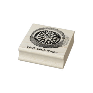 Custom Sunburst Compass Rustic Small Business Rubber Stamp