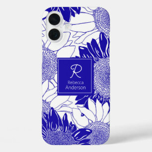 Custom Sunflower Blue And White iPhone 16 Plus Case