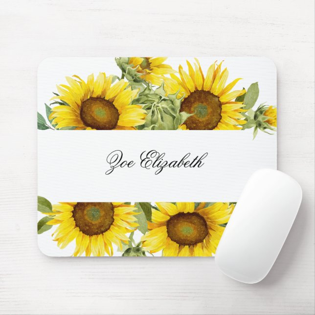 Custom Sunflower Floral Add your Name Monogram  Mouse Pad (With Mouse)