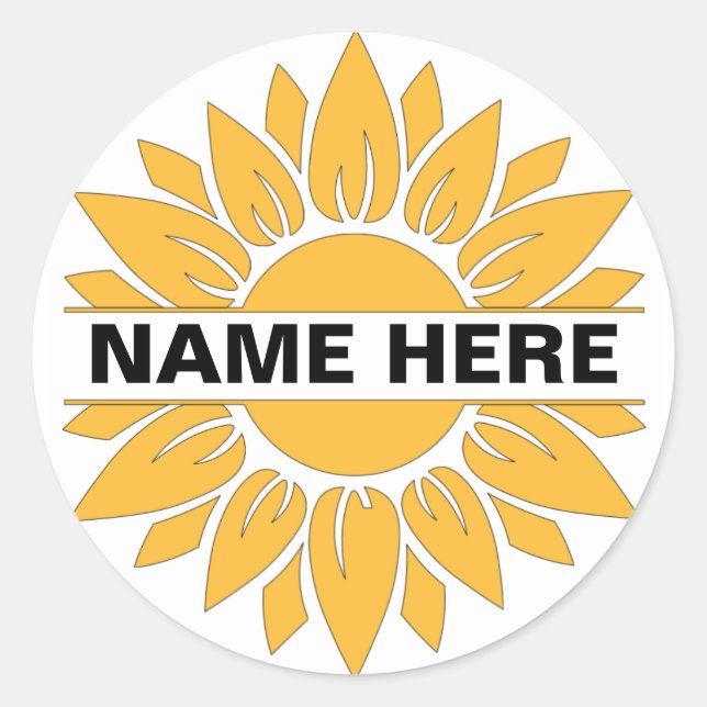 Custom Sunflower Monogram Classic Round Sticker (Front)
