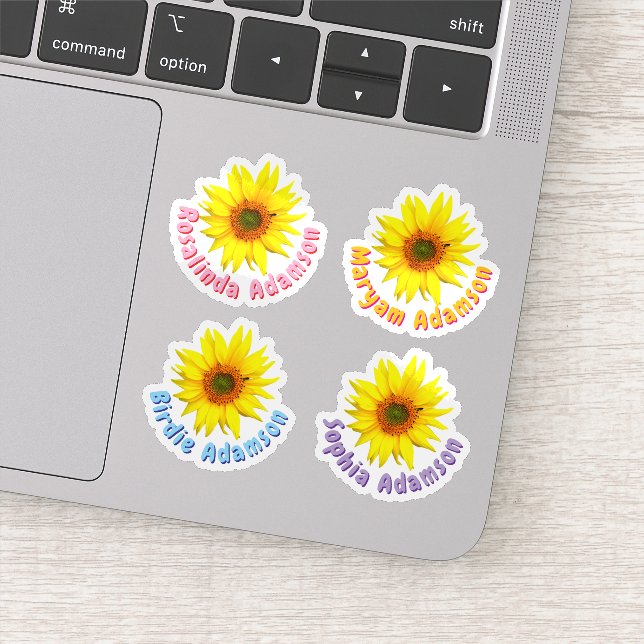 Custom Sunflower Name Stickers (Water Resistant)  (Detail)