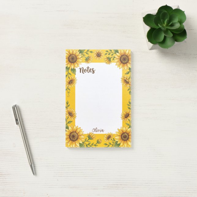 Custom Sunflower Notes Floral Personalized Pad (Office)